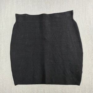Guess Bandage Mini Skirt Women Large Black Ribbed Zip Bodycon